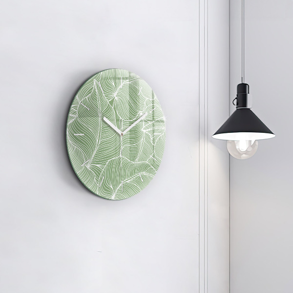 Round glass clock Leaves nature pattern