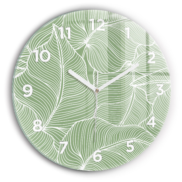 Round glass clock Leaves nature pattern