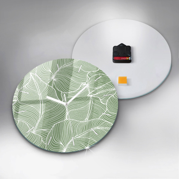 Round glass clock Leaves nature pattern
