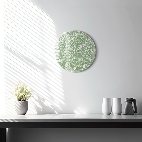 Round glass clock Leaves nature pattern