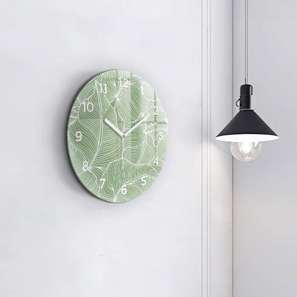 Round glass clock Leaves nature pattern