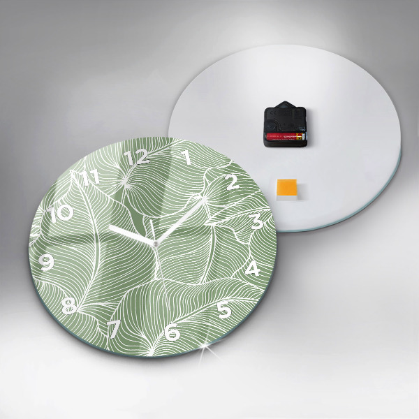 Round glass clock Leaves nature pattern