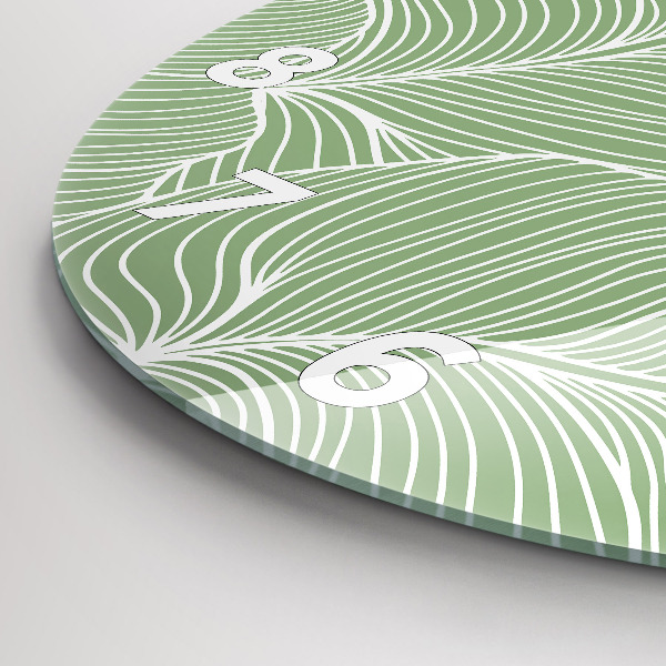 Round glass clock Leaves nature pattern