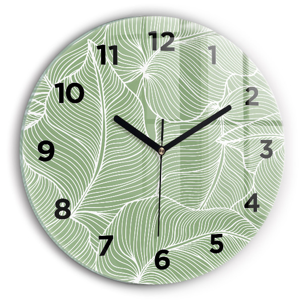 Round glass clock Leaves nature pattern