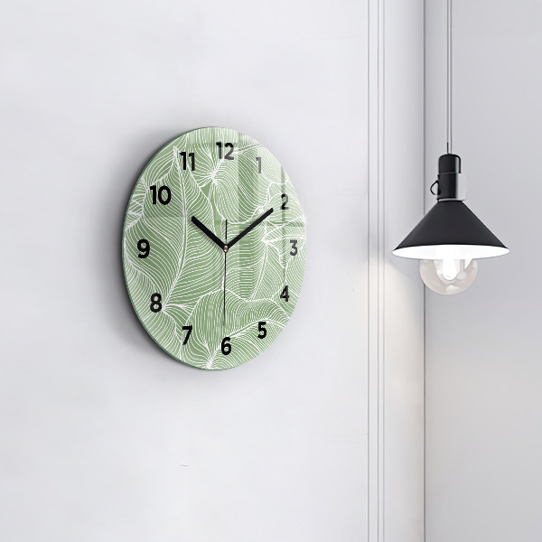 Round glass clock Leaves nature pattern