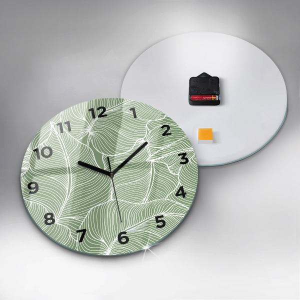 Round glass clock Leaves nature pattern
