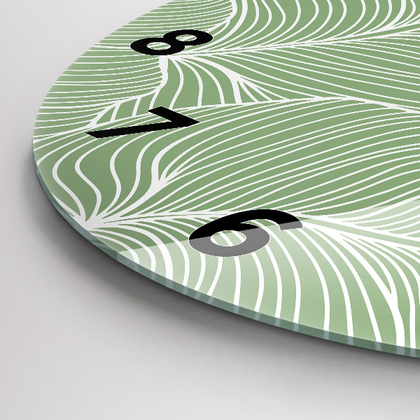 Round glass clock Leaves nature pattern