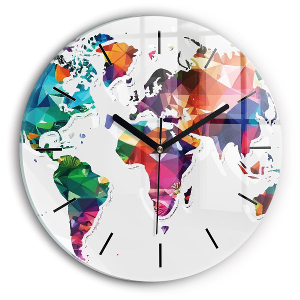 Round glass clock World map triangles