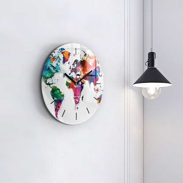 Round glass clock World map triangles