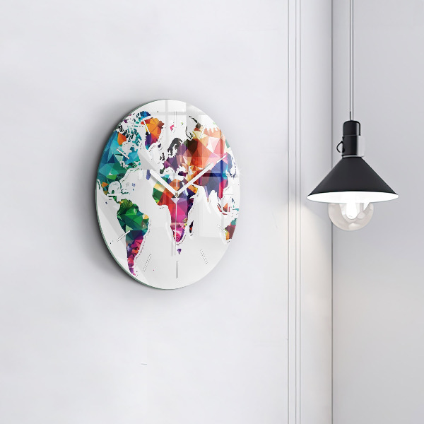 Round glass clock World map triangles