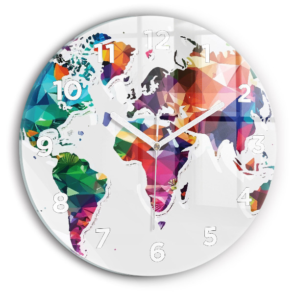 Round glass clock World map triangles