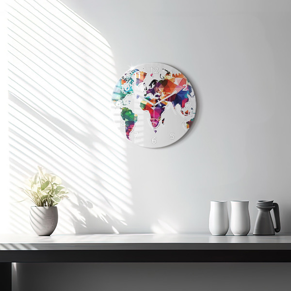 Round glass clock World map triangles