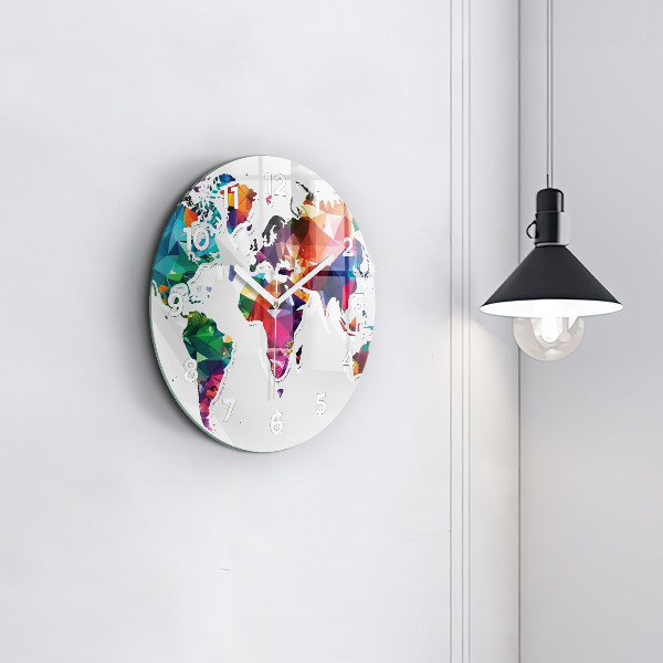 Round glass clock World map triangles