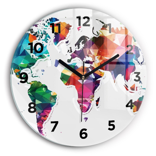 Round glass clock World map triangles