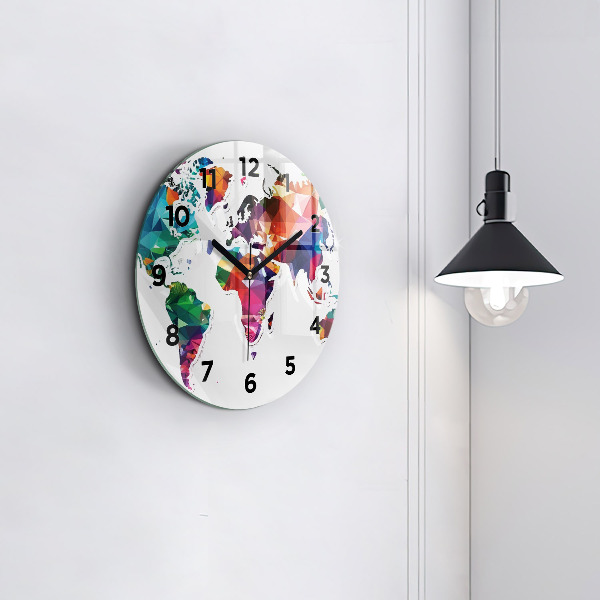 Round glass clock World map triangles