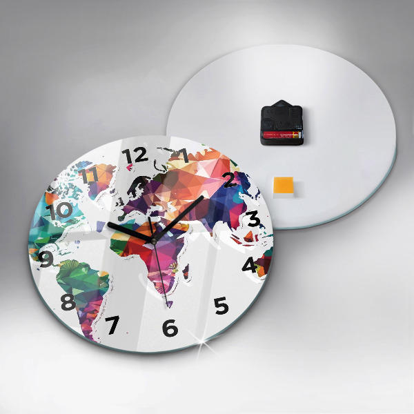 Round glass clock World map triangles