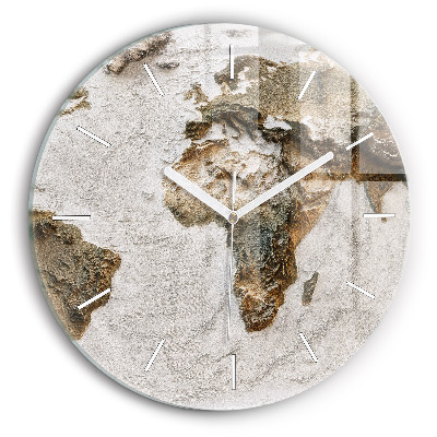 Round glass clock Old world map