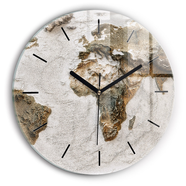 Round glass clock Old world map