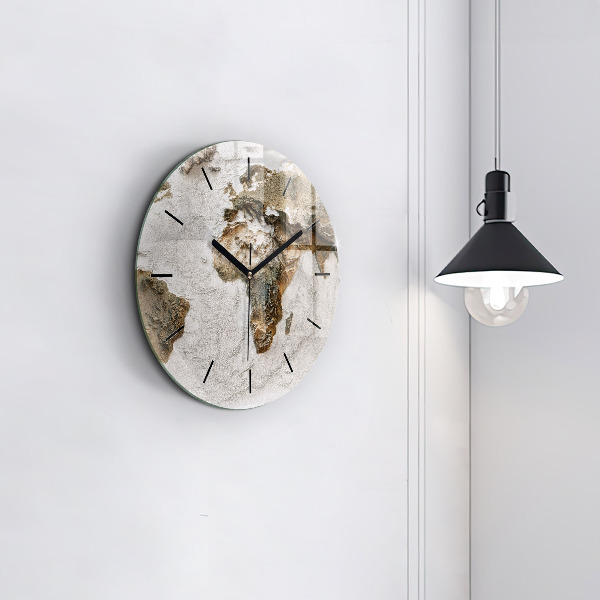 Round glass clock Old world map