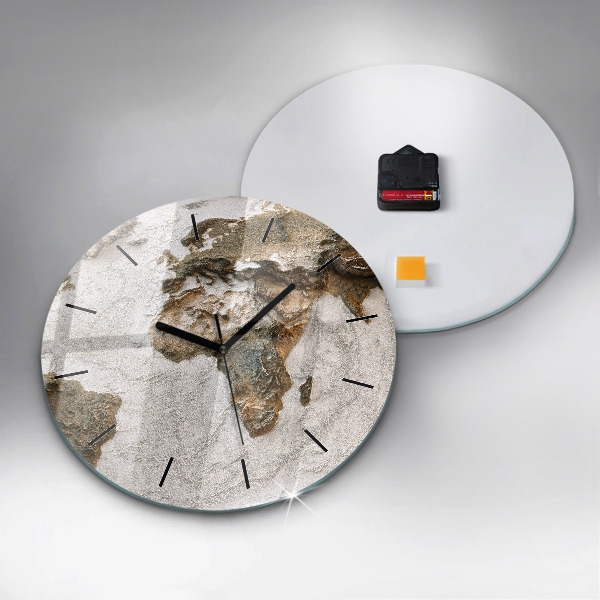 Round glass clock Old world map