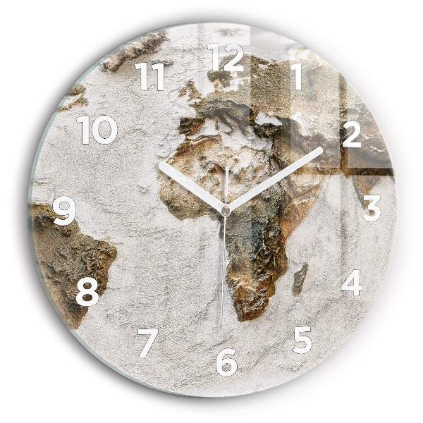 Round glass clock Old world map