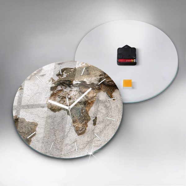 Round glass clock Old world map