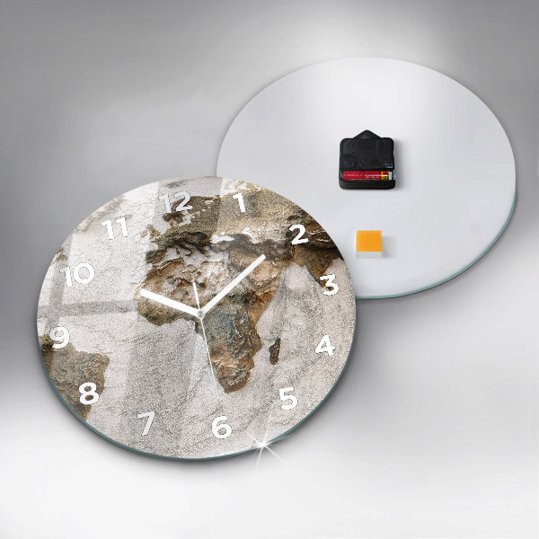Round glass clock Old world map