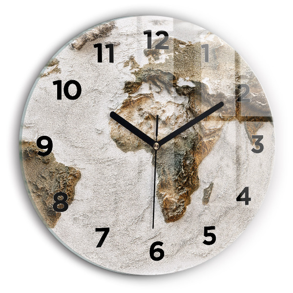 Round glass clock Old world map