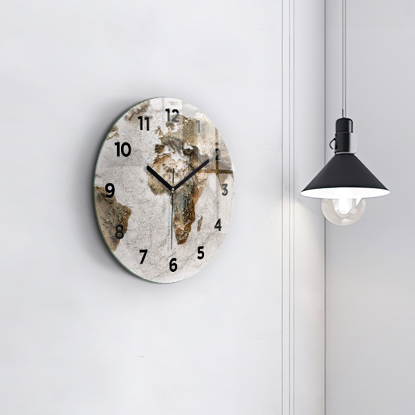 Round glass clock Old world map