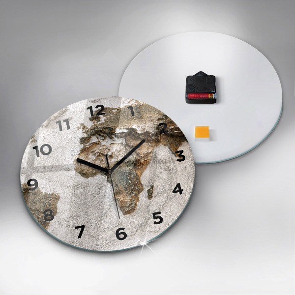 Round glass clock Old world map