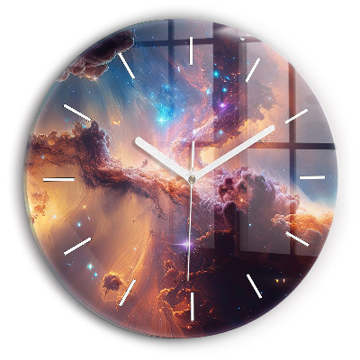 Round glass clock The cosmic world of stars