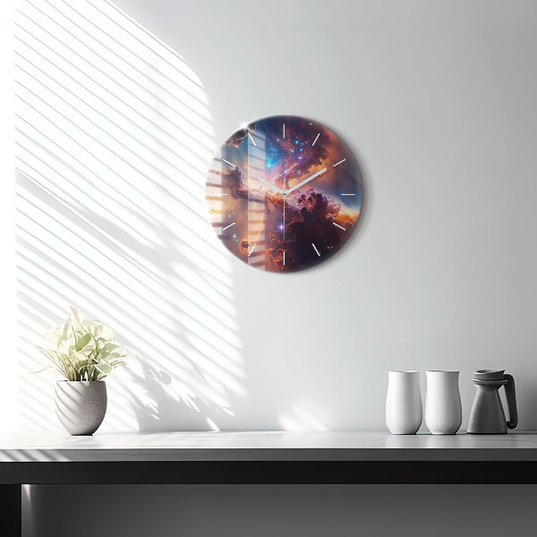 Round glass clock The cosmic world of stars