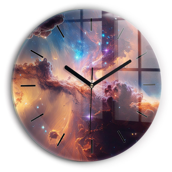 Round glass clock The cosmic world of stars