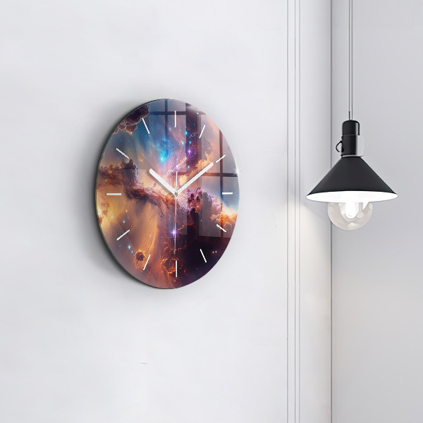 Round glass clock The cosmic world of stars