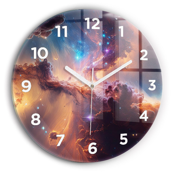 Round glass clock The cosmic world of stars