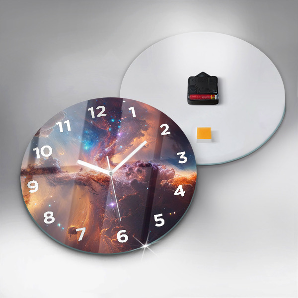 Round glass clock The cosmic world of stars