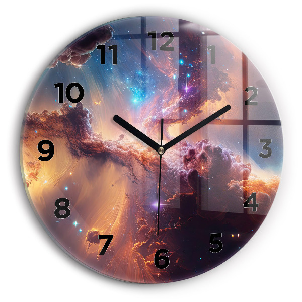 Round glass clock The cosmic world of stars