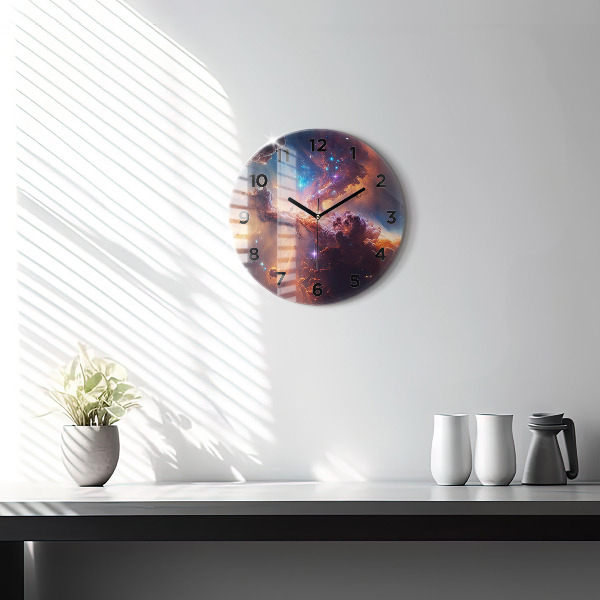 Round glass clock The cosmic world of stars