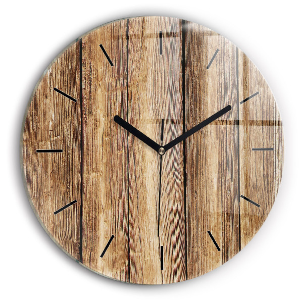 Round glass clock Wooden boards