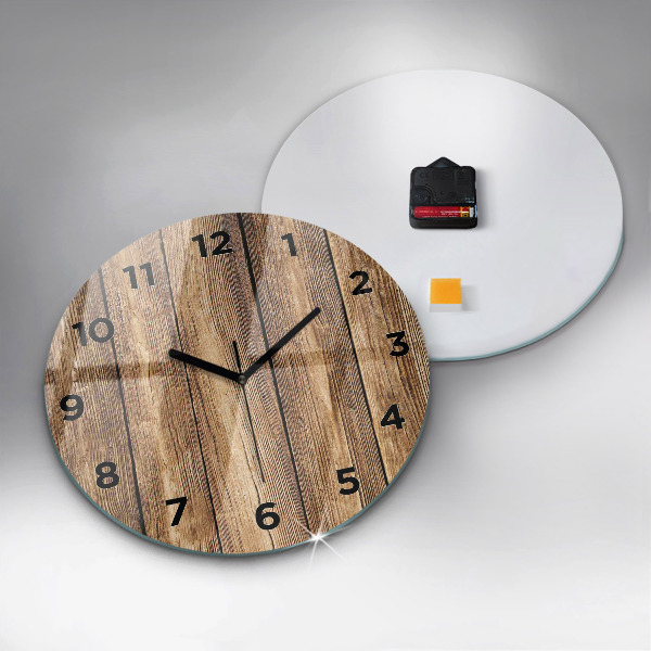 Round glass clock Wooden boards