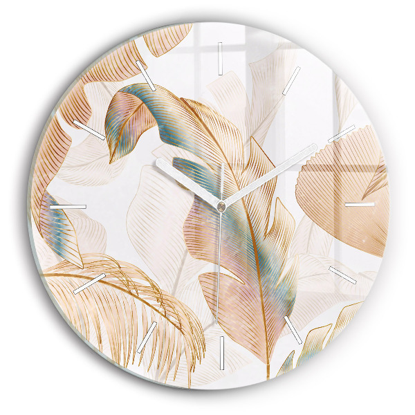 Round glass clock Nature leaf pattern