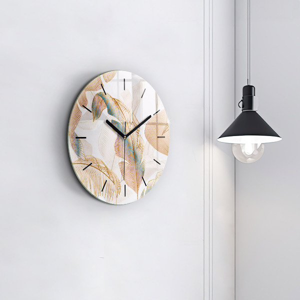 Round glass clock Nature leaf pattern