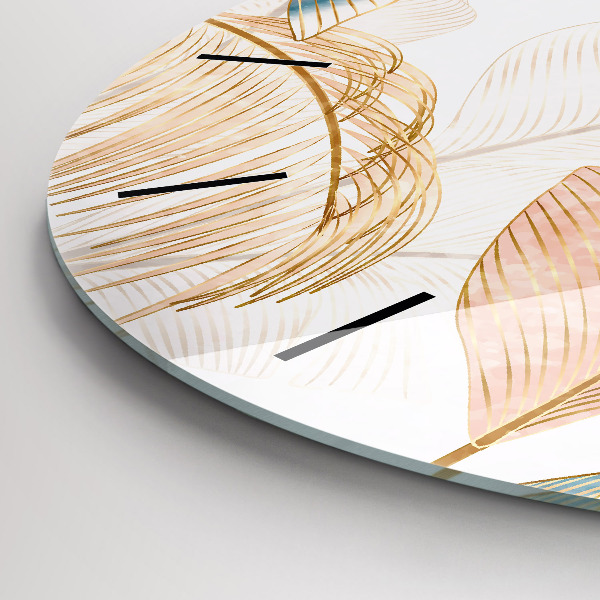 Round glass clock Nature leaf pattern