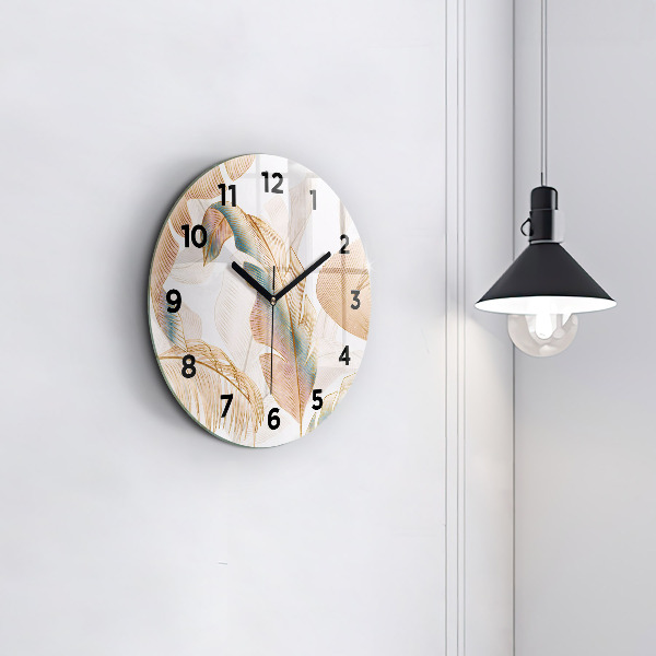 Round glass clock Nature leaf pattern