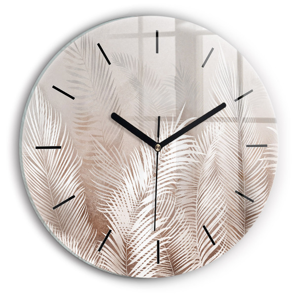 Round glass clock Tropical boho leaves