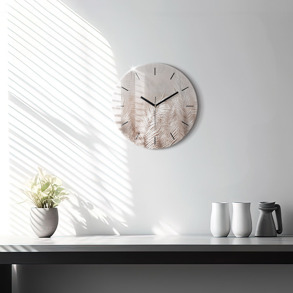 Round glass clock Tropical boho leaves