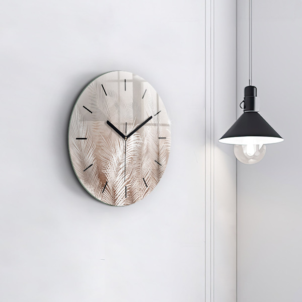 Round glass clock Tropical boho leaves