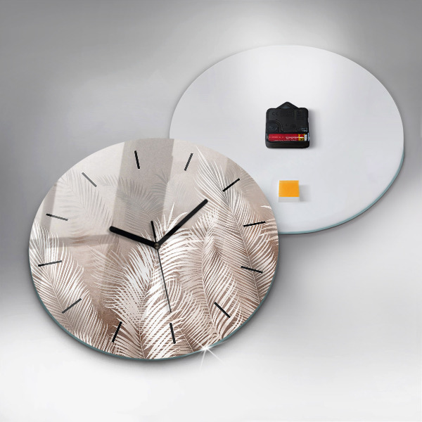 Round glass clock Tropical boho leaves