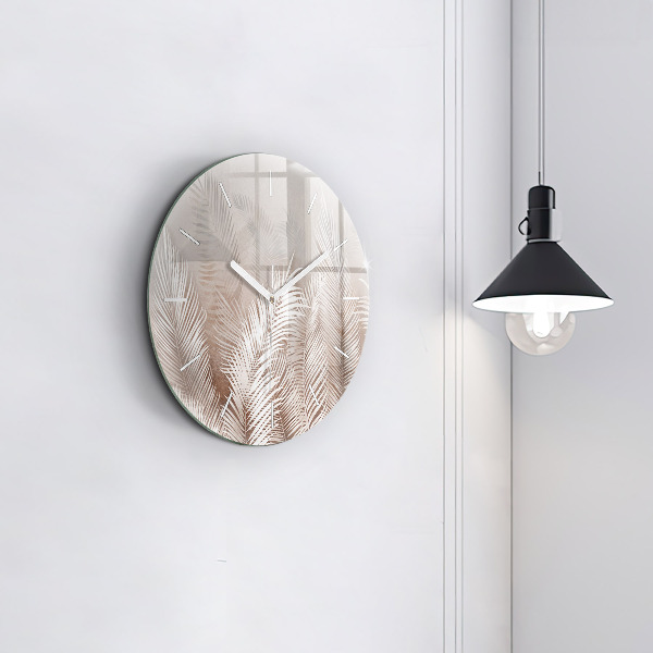Round glass clock Tropical boho leaves