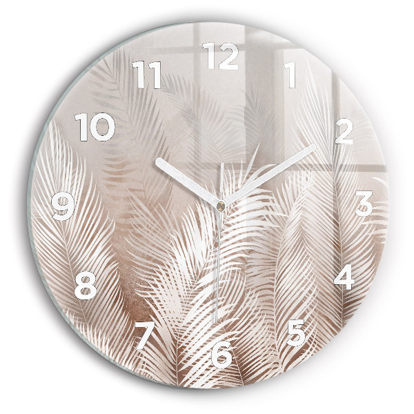 Round glass clock Tropical boho leaves